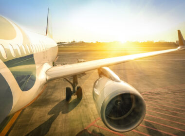 Airplane at terminal gate ready for takeoff