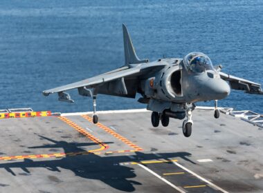 An AV-8B Harrier fighter jet of the Spanish Navy