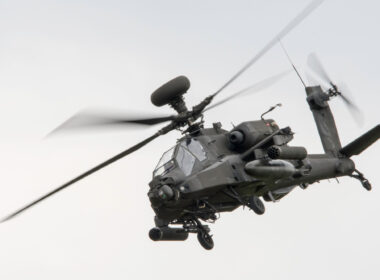 Apache Helicopter Display team demonstrating the firepower and maneuverability of the attack helicopter