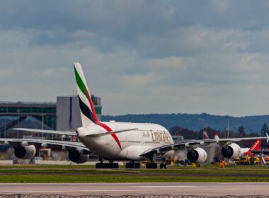 Emirates Airbus A380 became stuck on the runway at London Gatwick Airport following a mechanical failure