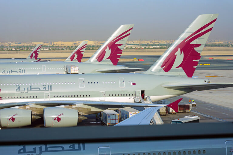 Doha,,Qatar,-17,Jun,2019-,View,Of,Airplanes,From,Qatar