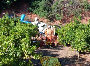 The wreckage of a helicopter in Spain