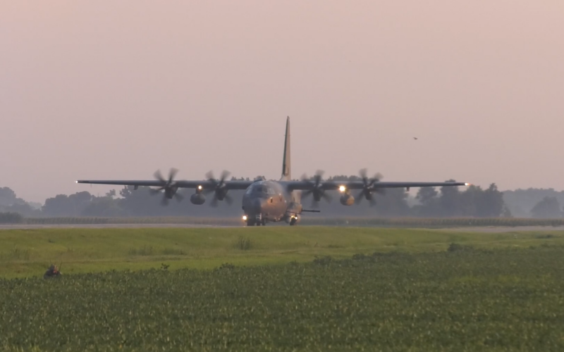 Landing of an AC-130J Ghostrider gunship on Highway 63 in Bono, Arkansas